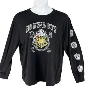 Harry Potter Hogwarts 2X Long Sleeve Blk Shirt Wizarding World Crest Logo Witchy